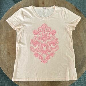 J Crew slub cotton pale peach tee w soutache design front